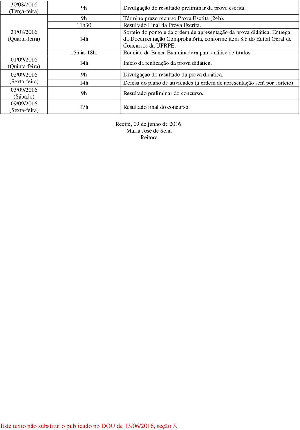 Entrega da Documentação Comprobatória, conforme item 8.6 do Edital Geral de Concursos da UFRPE. Reunião da Banca Examinadora para análise de títulos. Início da realização da prova didática.