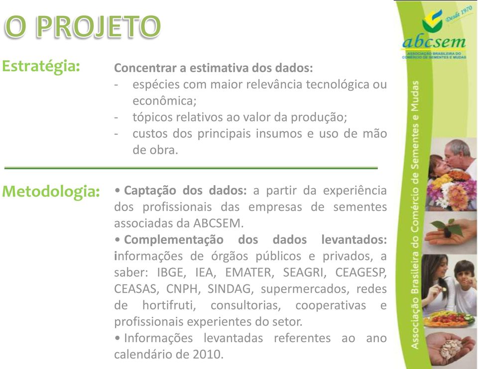 Metodologia: Captação dos dados: a partir da experiência dos profissionais das empresas de sementes associadas da ABCSEM.