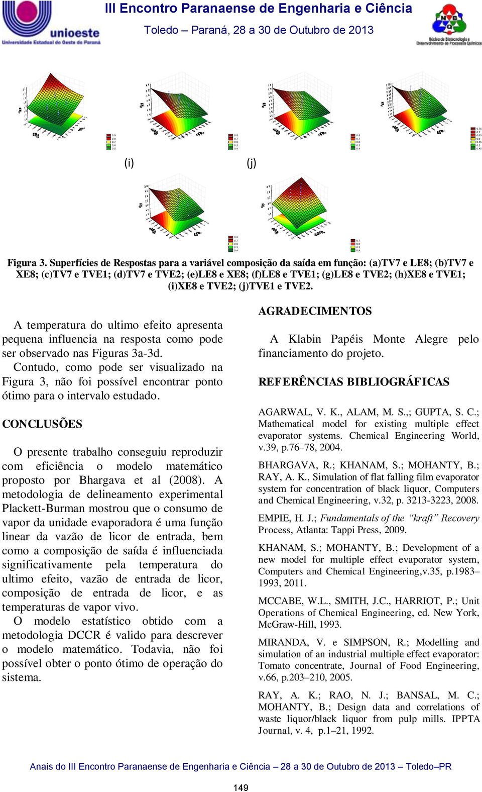 (j)tve1 e TVE. A temperatura do ultimo efeito apresenta pequena influencia na resposta como pode ser observado nas Figuras 3a-3d.