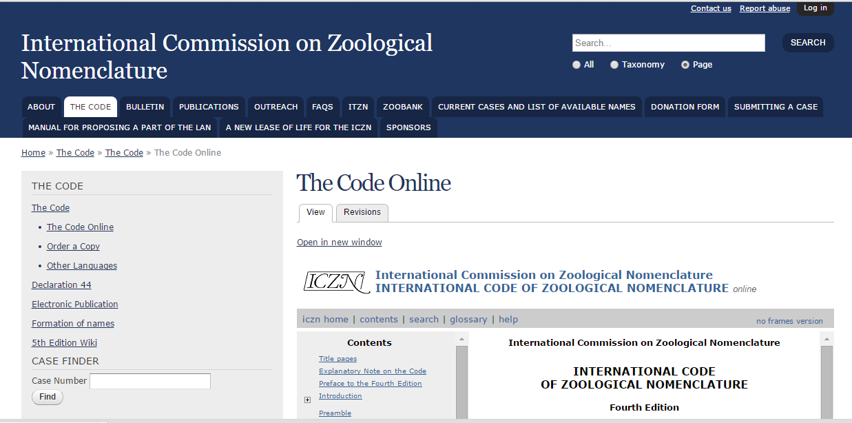 Código Internacional de Nomenclatura Zoológica (ICZN) http://www.iczn.org/iczn/index.