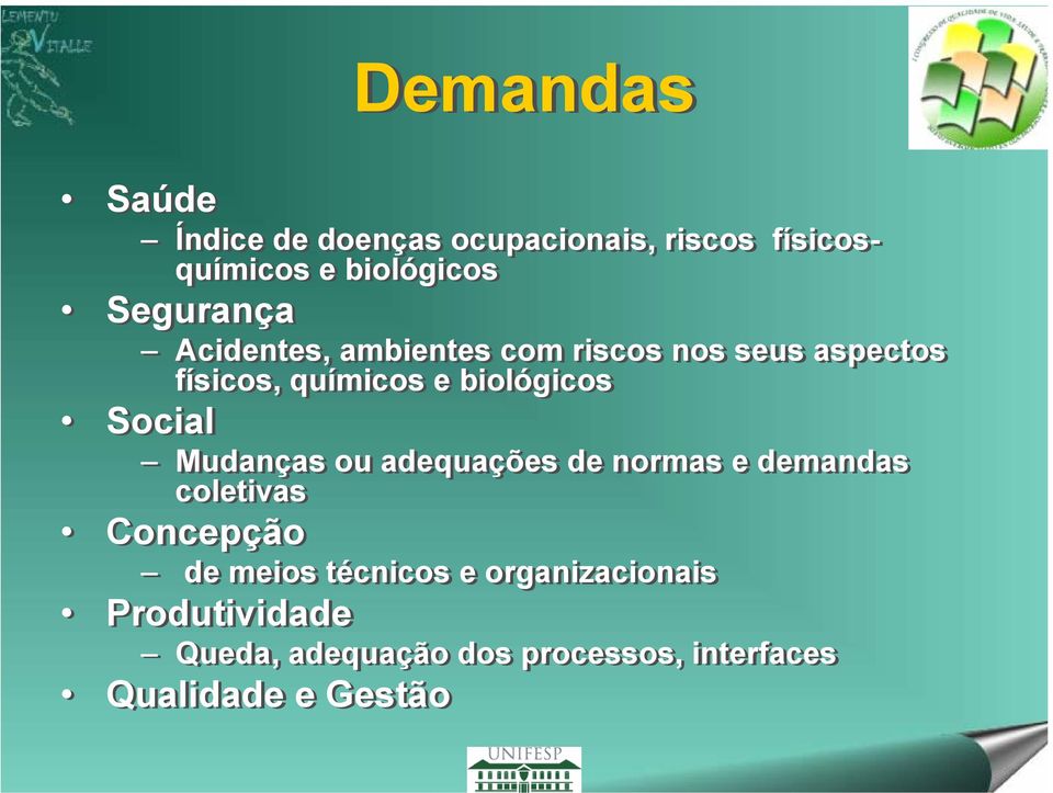 biológicos Social Mudanças ou adequações de normas e demandas coletivas Concepção de