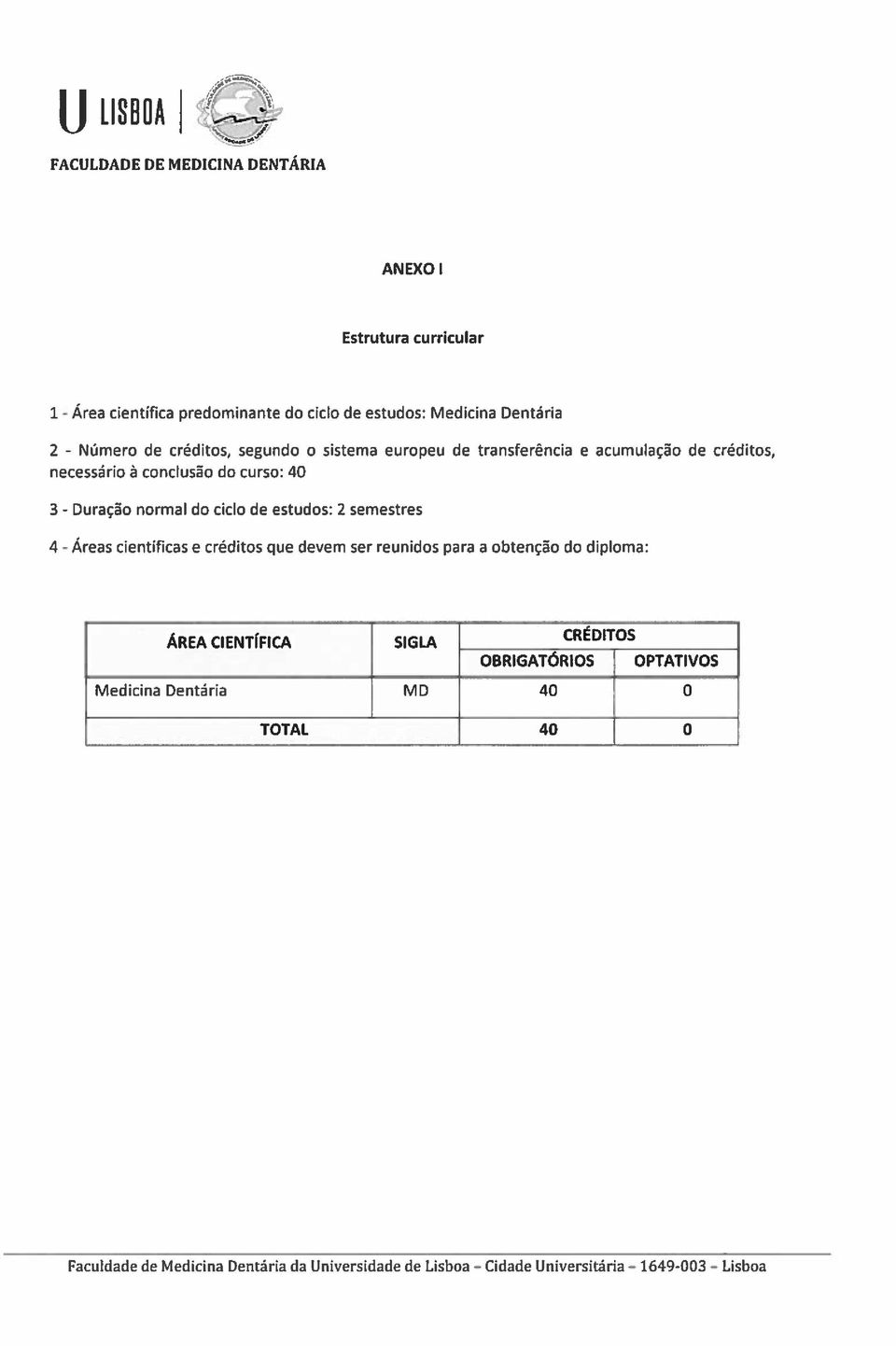 ciclo de estudos: 2 semestres 4 - científicas e créditos que devem ser reunidos para a obtenção do diploma: ÁREA CIENTÍFICA SIGLA