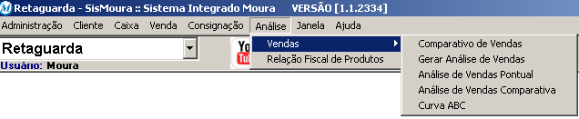 Relações do Retaguarda- Análise/Vendas No submenu Vendas do menu