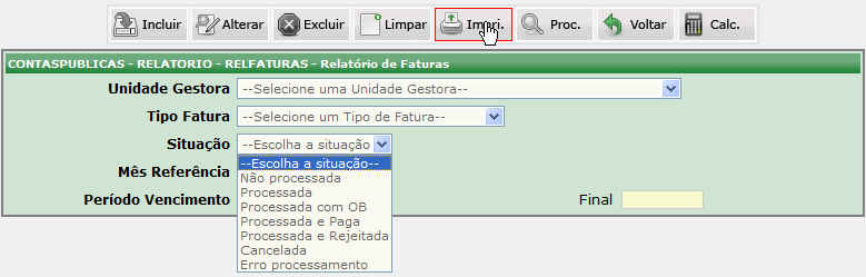 15 Processada e Rejeitada faturas executadas com OB enviada eletrônicamente e rejeitada pelo banco, devendo ser conciliada no EXECONCTUV2; Canceladas - faturas executadas e canceladas a NL e a PD;