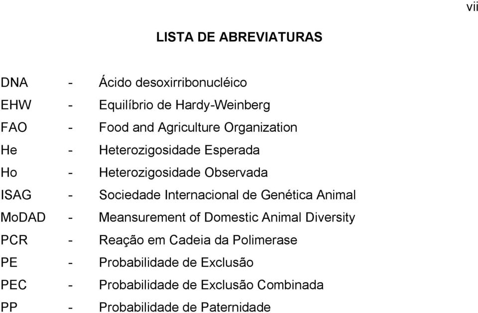 Internacional de Genética Animal MoDAD - Meansurement of Domestic Animal Diversity PCR - Reação em Cadeia da