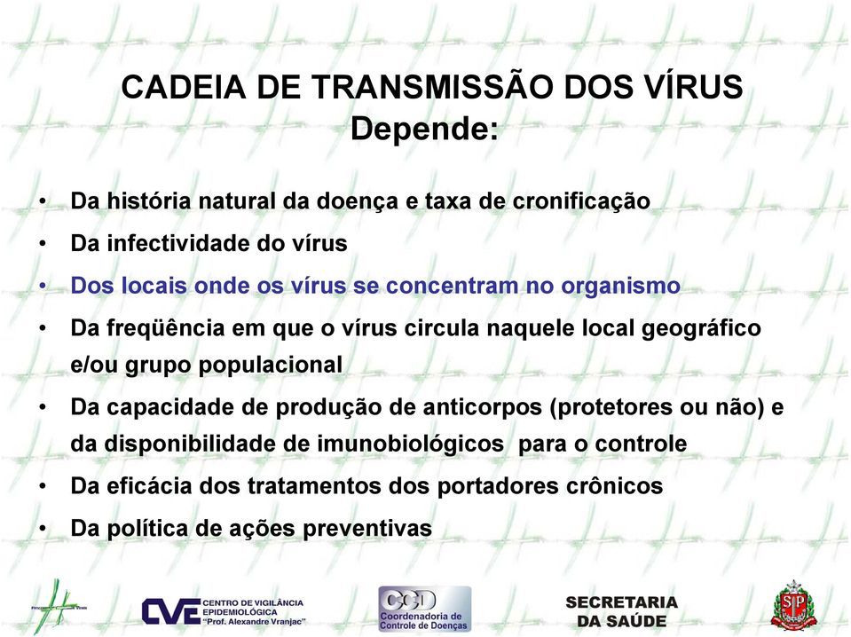 geográfico e/ou grupo populacional Da capacidade de produção de anticorpos (protetores ou não) e da