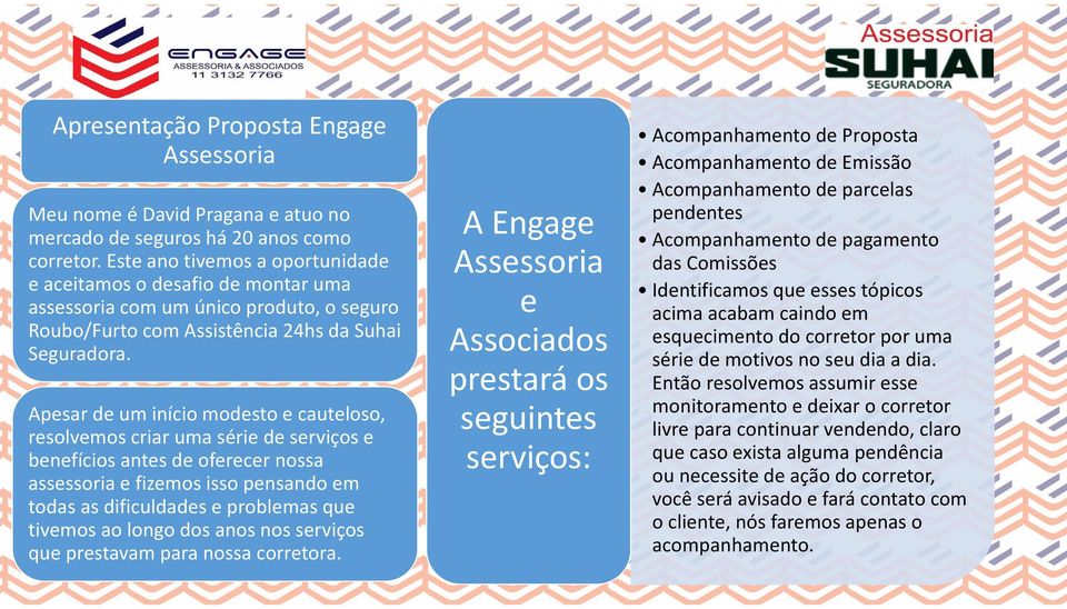 Apesar de um início modesto e cauteloso, resolvemos criar uma série de serviços e benefícios antes de oferecer nossa assessoria e fizemos isso pensando em todas as dificuldades e problemas que