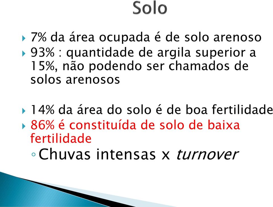 arenosos 14% da área do solo é de boa fertilidade 86% é