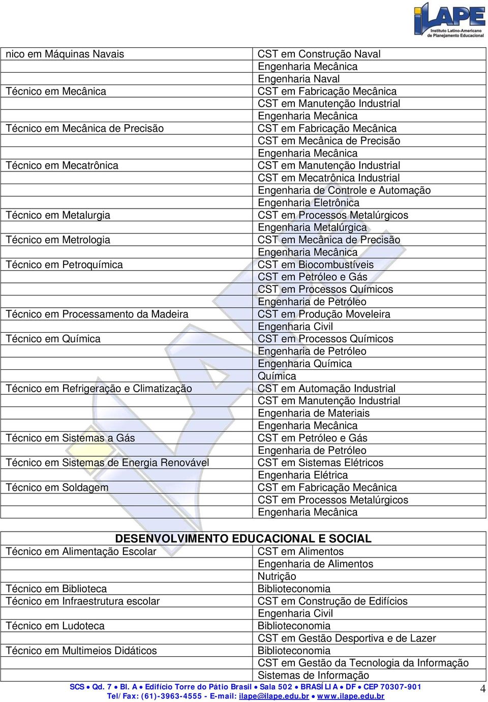 Fabricação Mecânica CST em Manutenção Industrial CST em Fabricação Mecânica CST em Mecânica de Precisão CST em Manutenção Industrial CST em Mecatrônica Industrial Engenharia de Controle e Automação