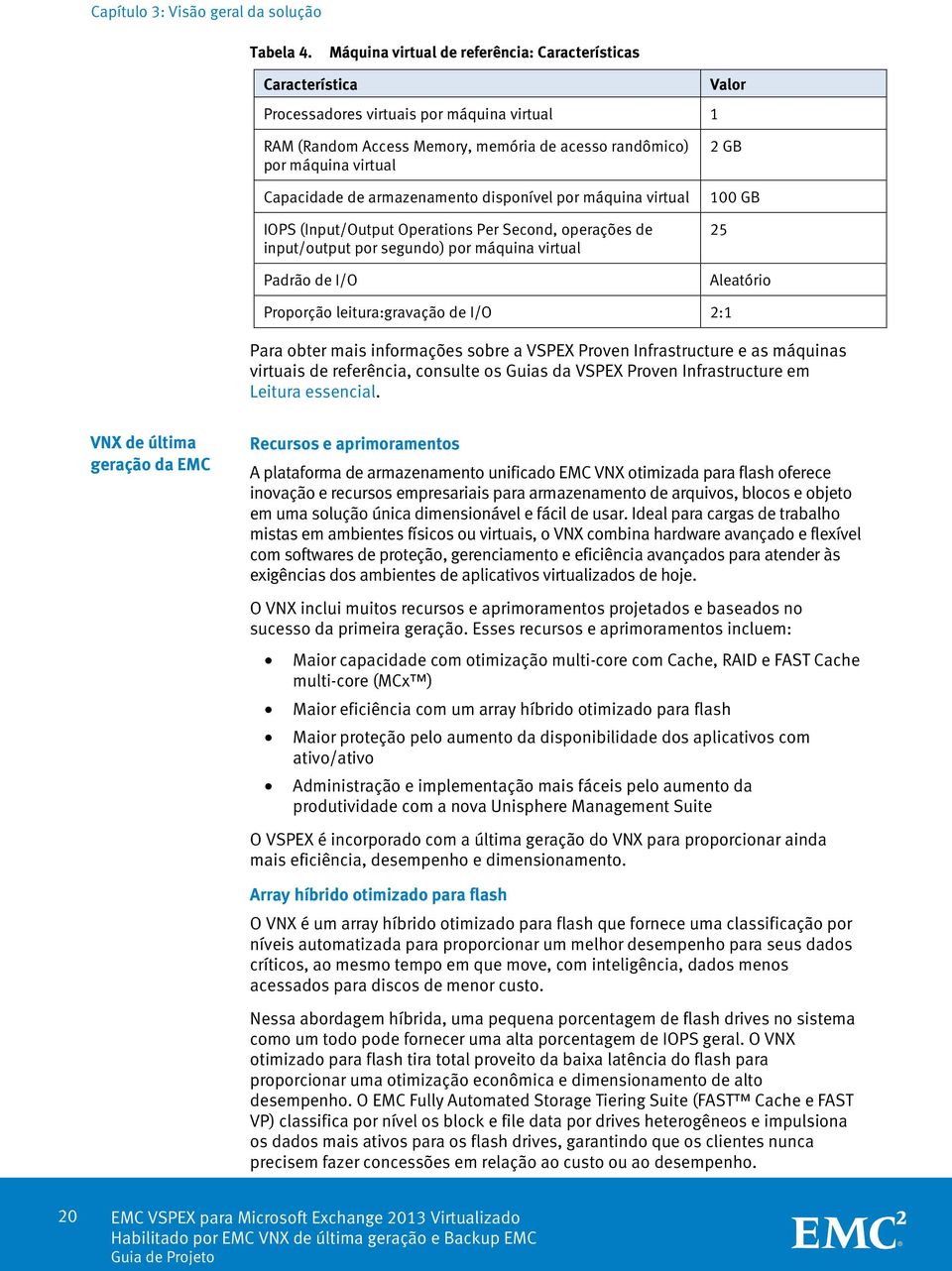 de armazenamento disponível por máquina virtual IOPS (Input/Output Operations Per Second, operações de input/output por segundo) por máquina virtual Padrão de I/O 2 GB 100 GB 25 Aleatório Proporção