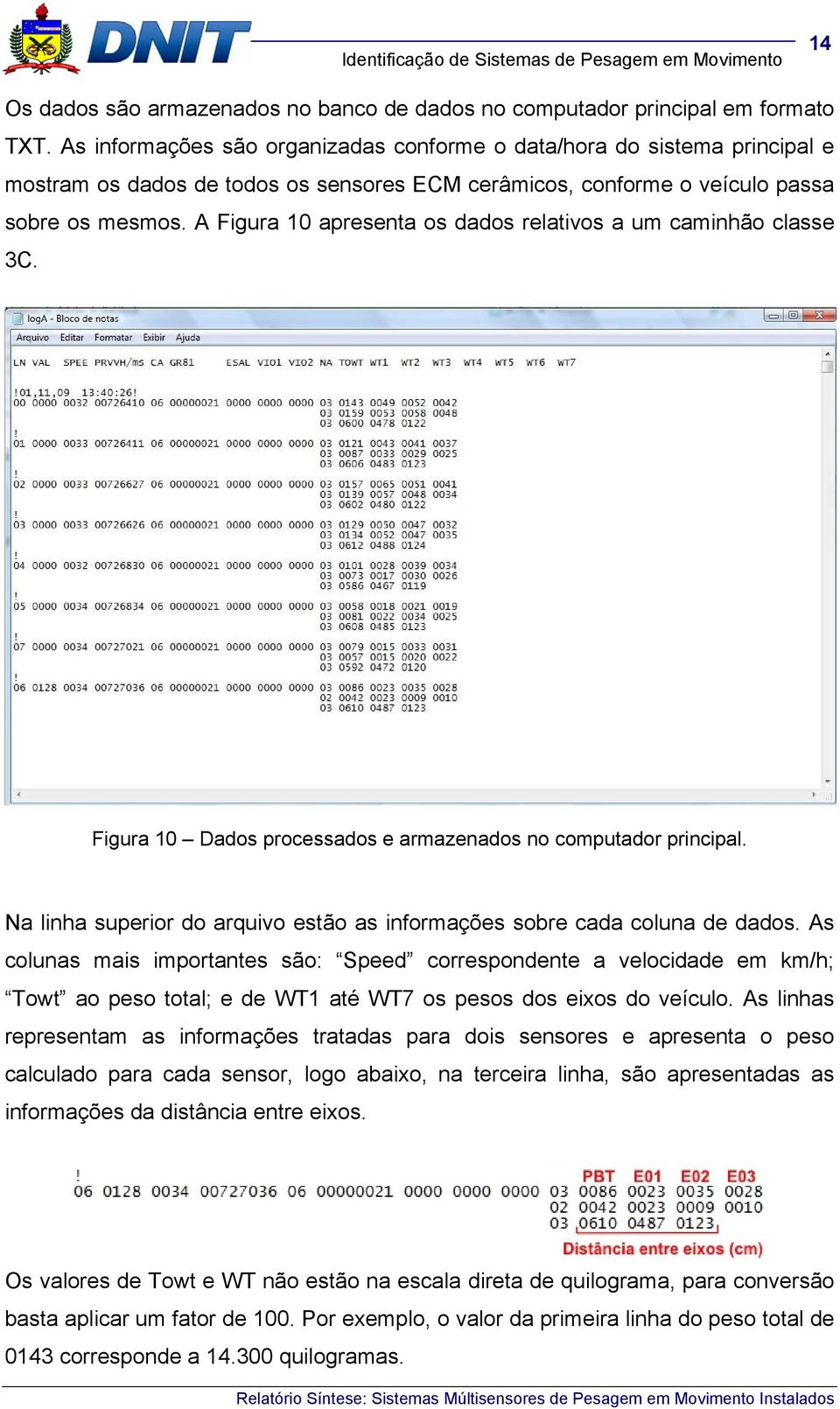 A Figura 10 apresenta os dados relativos a um caminhão classe 3C. Figura 10 Dados processados e armazenados no computador principal.