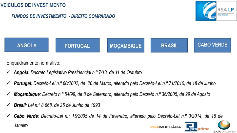 º 71/2010, de 18 de Junho Moçambique: Decreto n.º 54/99, de 8 de Setembro, alterado pelo Decreto n.