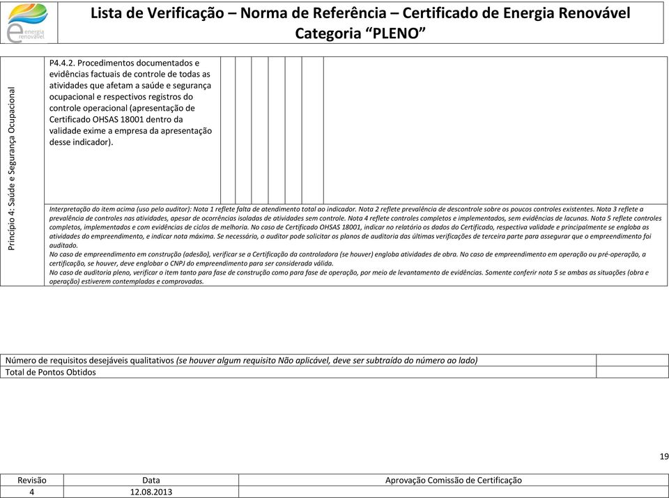 dentr da validade exime a empresa da apresentaçã desse indicadr). Interpretaçã d item acima (us pel auditr): Nta 1 reflete falta de atendiment ttal a indicadr.