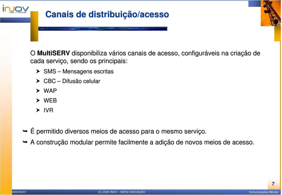 escritas CBC Difusão celular WAP WEB IVR É permitido diversos meios de acesso para