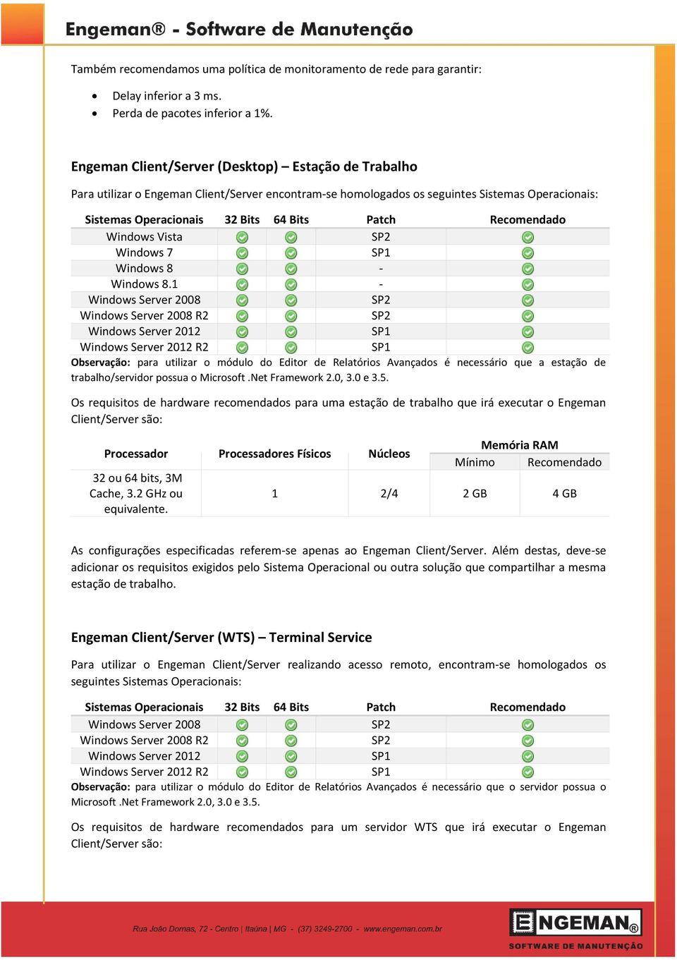 1 - Observação: para utilizar o módulo do Editor de Relatórios Avançados é necessário que a estação de trabalho/servidor possua o Microsoft.Net Framework 2.0, 3.0 e 3.5.