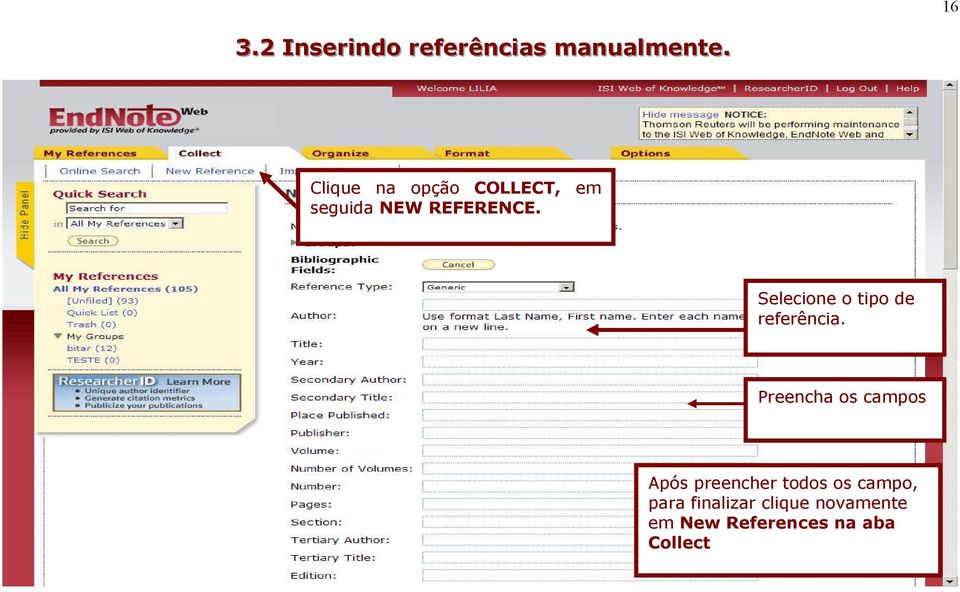 Selecione o tipo de referência.