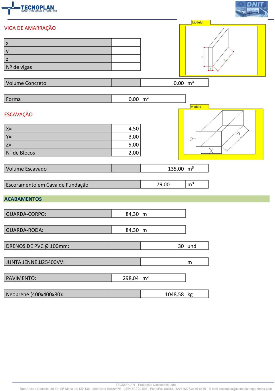 Fundação 79,00 m³ ACABAMENTOS GUARDA CORPO: GUARDA RODA: 84,30 m 84,30 m DRENOS DE PVC Ø