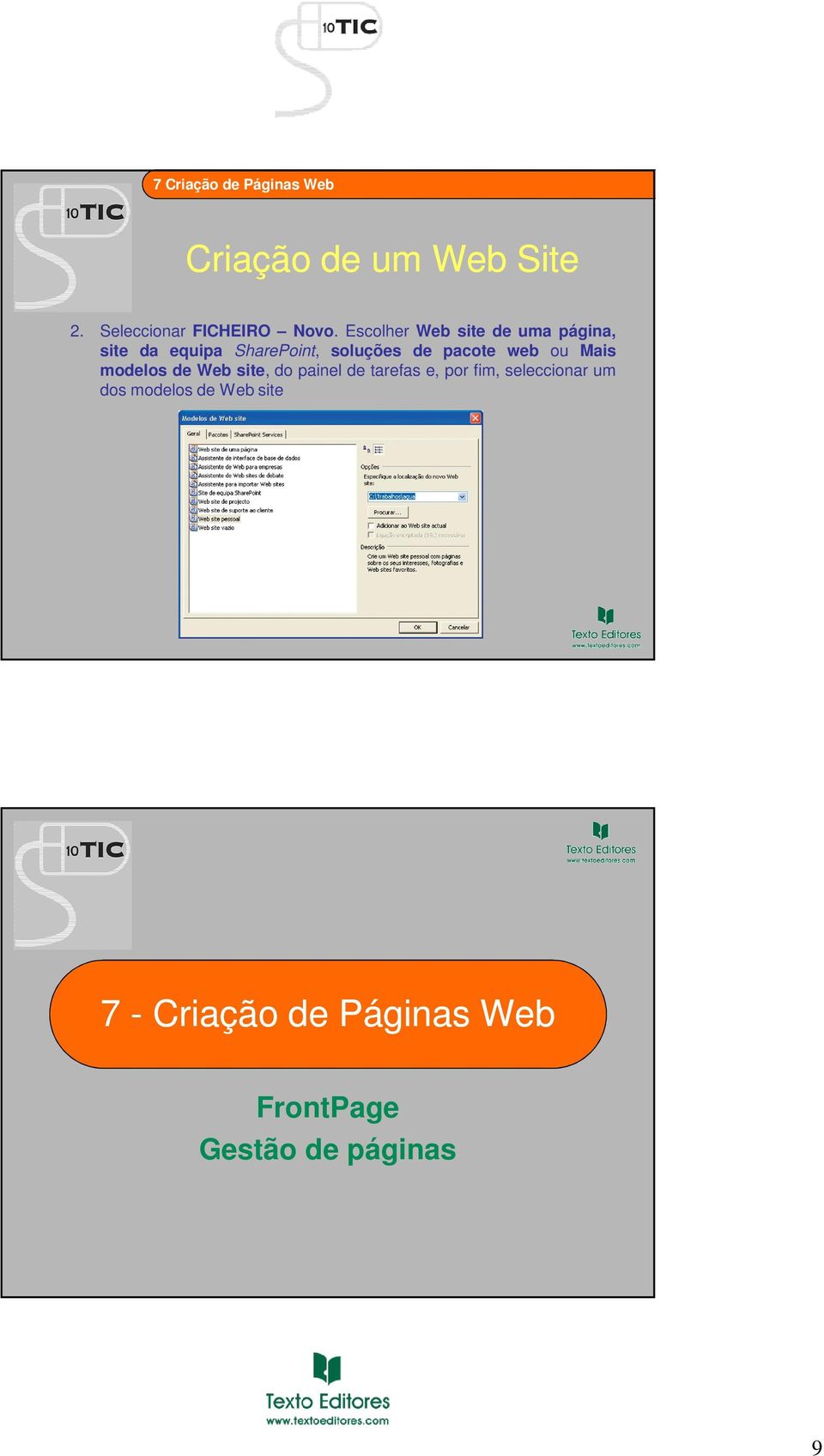 pacote web ou Mais modelos de Web site, do painel de tarefas e, por fim,