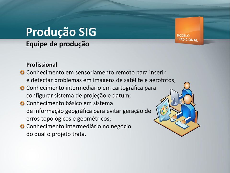 configurar sistema de projeção e datum; Conhecimento básico em sistema de informação geográfica para