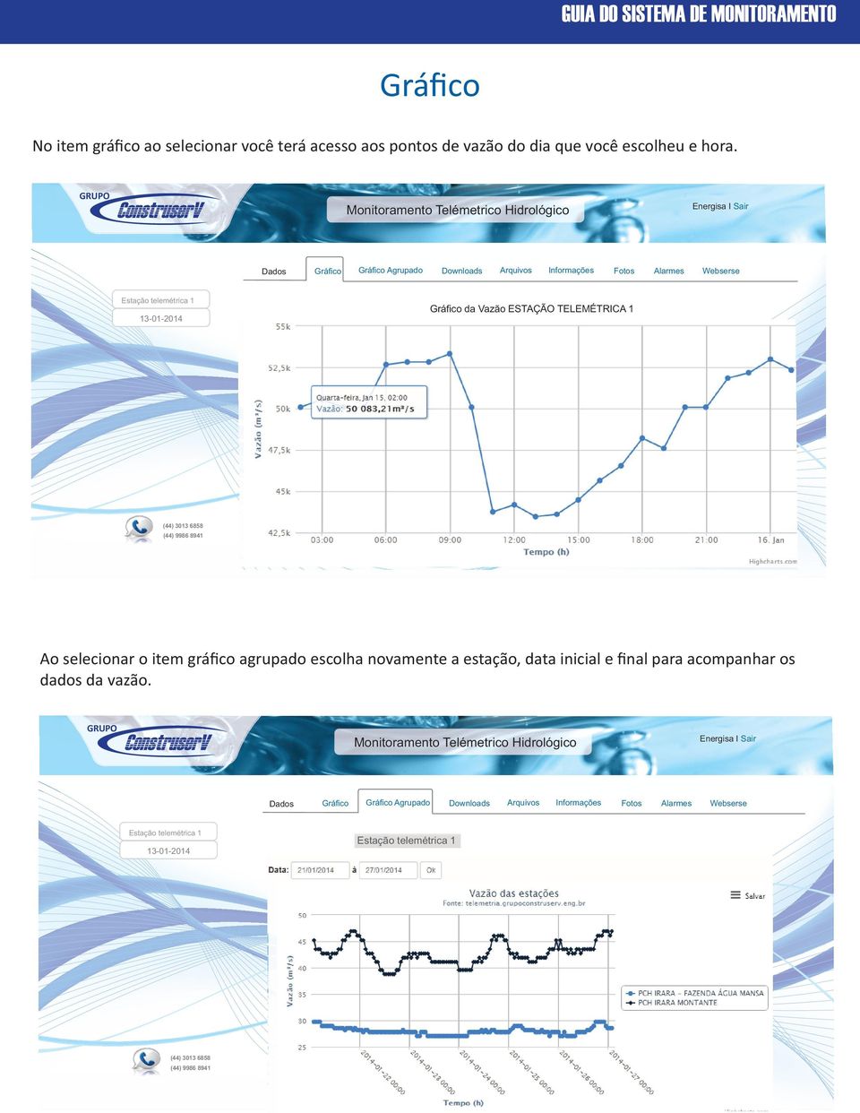 Agrupado da Vazão ESTAÇÃO TELEMÉTRICA 1 Ao selecionar o item gráﬁco