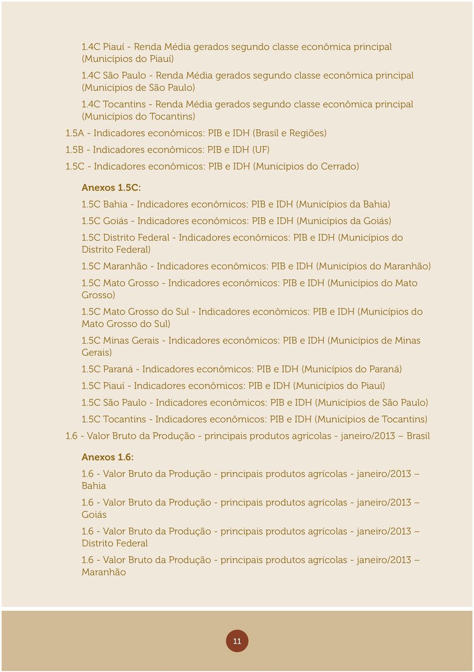 5B - Indicadores econômicos: PIB e IDH (UF) 1.5C - Indicadores econômicos: PIB e IDH (Municípios do Cerrado) Anexos 1.5C: 1.5C Bahia - Indicadores econômicos: PIB e IDH (Municípios da Bahia) 1.