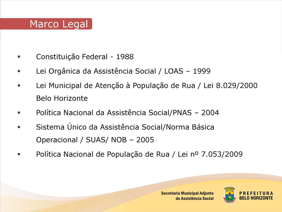 029/2000 Belo Horizonte Política Nacional da Assistência Social/PNAS 2004 Sistema