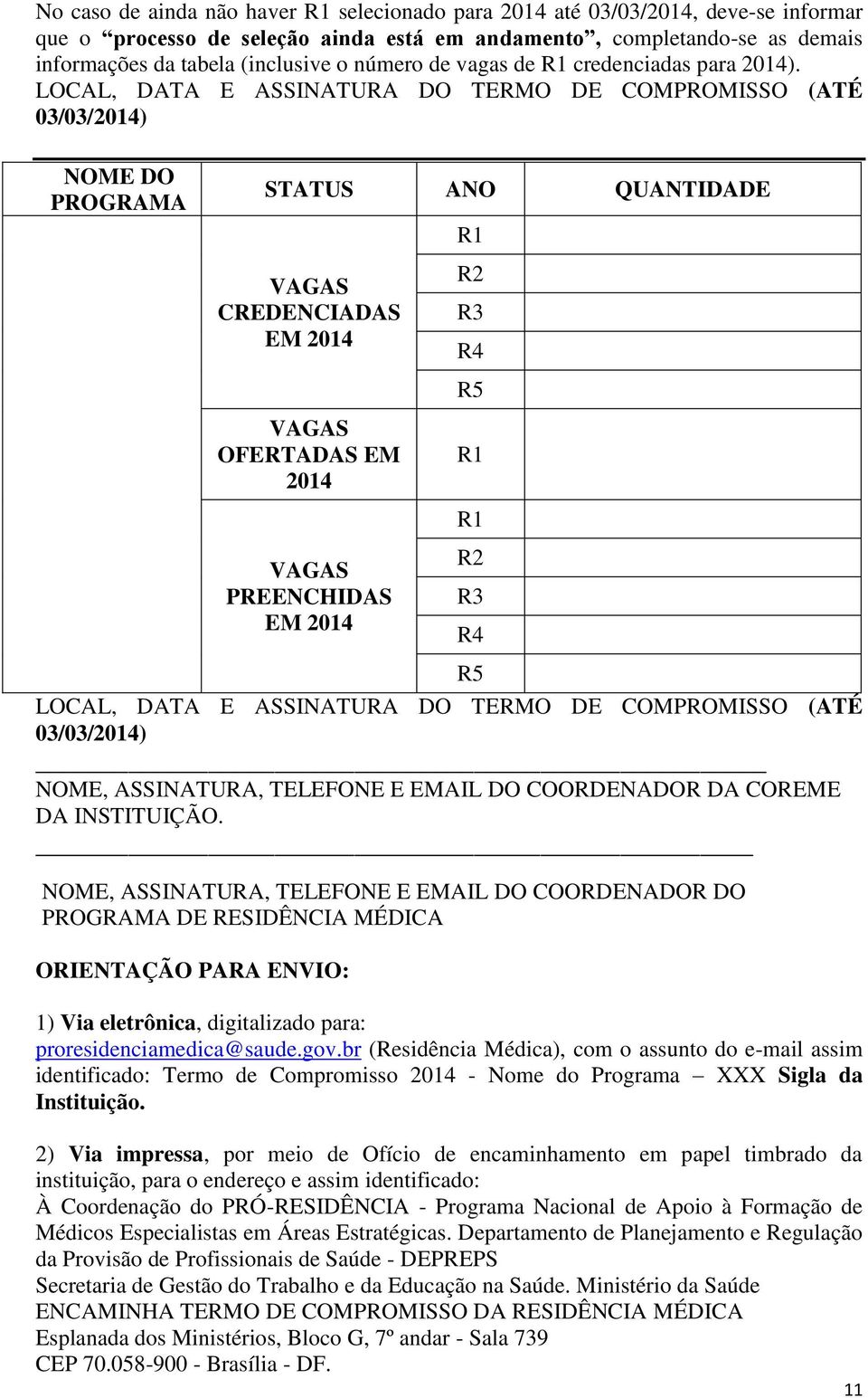 LOCAL, DATA E ASSINATURA DO TERMO DE COMPROMISSO (ATÉ 03/03/2014) NOME DO PROGRAMA LOCAL, DATA E ASSINATURA DO TERMO DE COMPROMISSO (ATÉ 03/03/2014) NOME, ASSINATURA, TELEFONE E EMAIL DO COORDENADOR