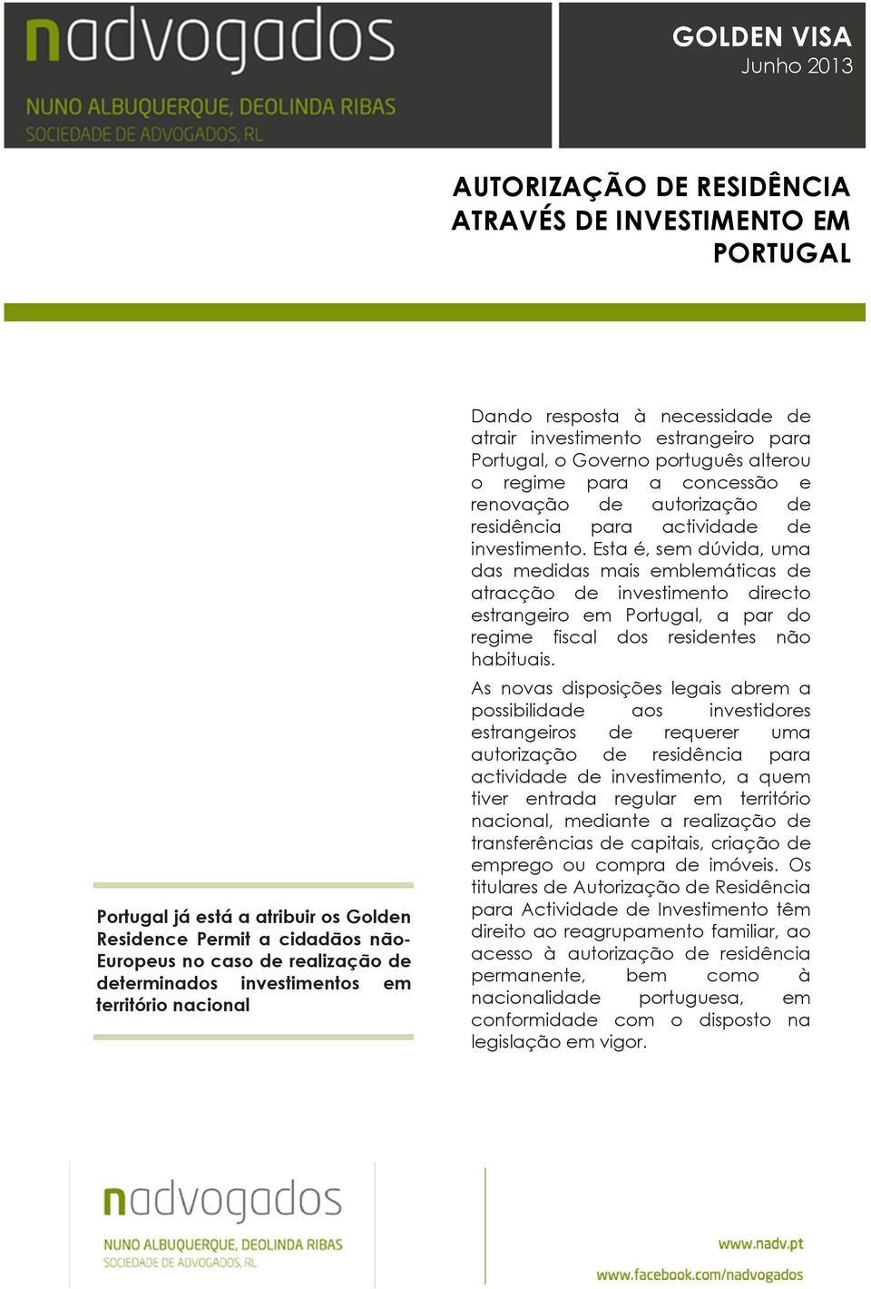 autorização de residência para actividade de investimento.