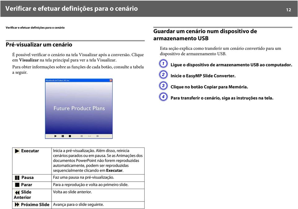 Guardar um cenário num dispositivo de armazenamento USB Esta seção explica como transferir um cenário convertido para um dispositivo de armazenamento USB.