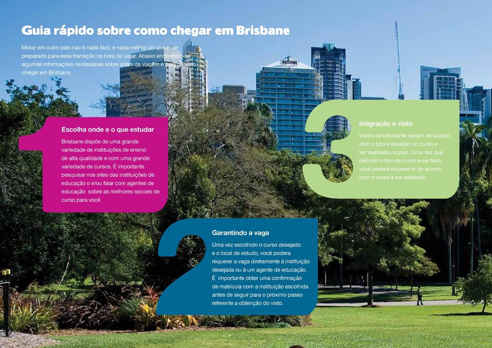 1Escolha onde e o que estudar Brisbane dispõe de uma grande variedade de instituições de ensino de alta qualidade e com uma grande variedade de cursos.