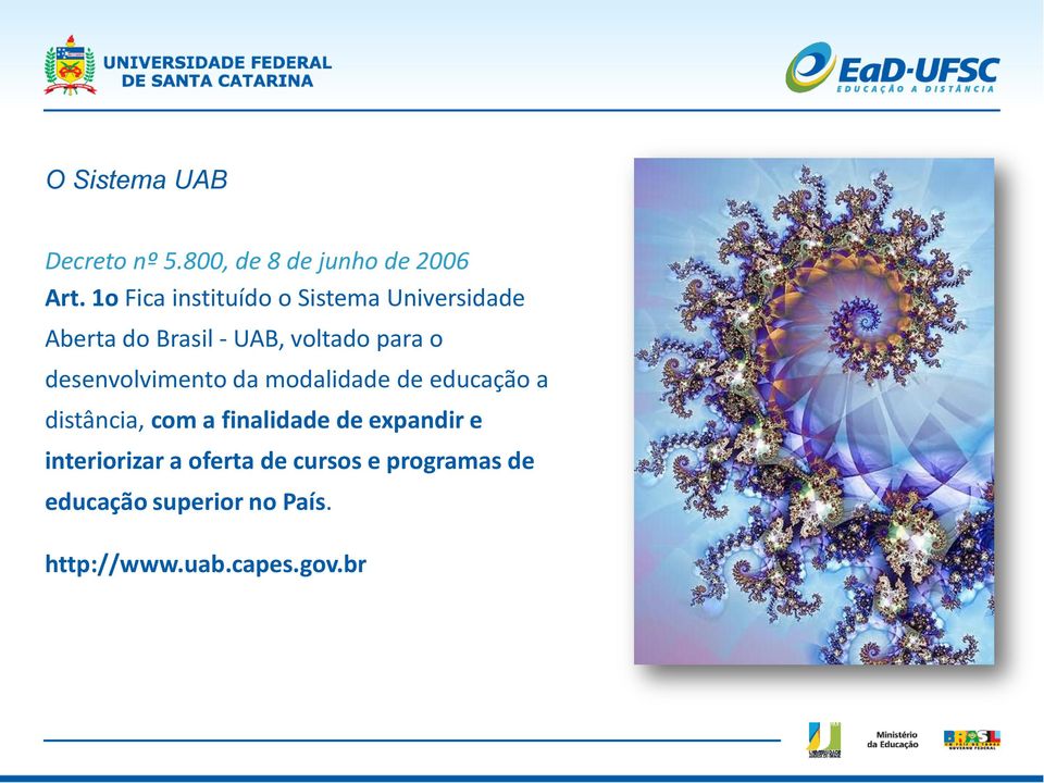 desenvolvimento da modalidade de educação a distância, com a finalidade de