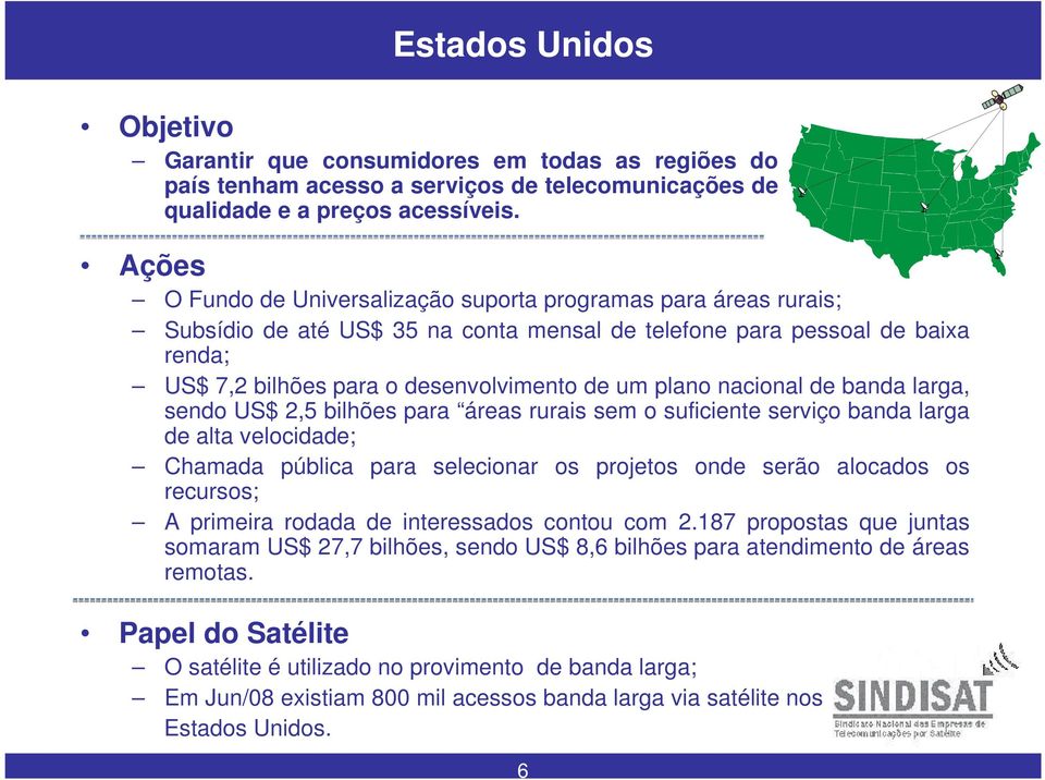 plano nacional de banda larga, sendo US$ 2,5 bilhões para áreas rurais sem o suficiente serviço banda larga de alta velocidade; Chamada pública para selecionar os projetos onde serão alocados os