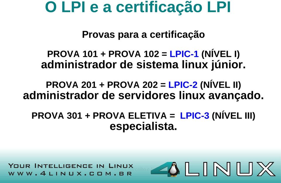PROVA 201 + PROVA 202 = LPIC-2 (NÍVEL II) administrador de servidores linux