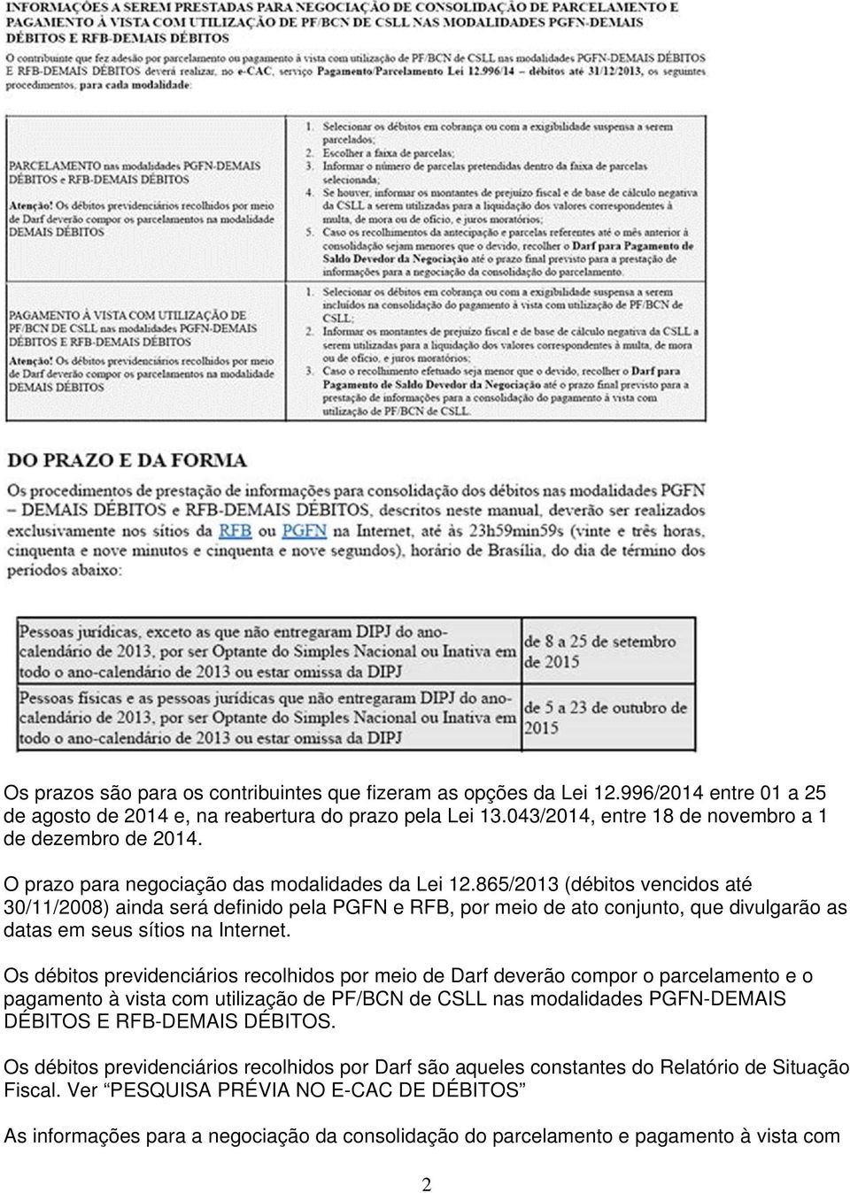 865/2013 (débitos vencidos até 30/11/2008) ainda será definido pela PGFN e RFB, por meio de ato conjunto, que divulgarão as datas em seus sítios na Internet.