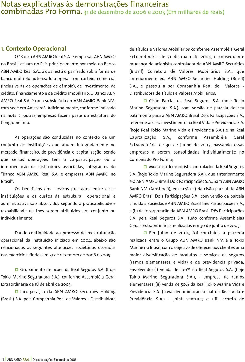 comercial (inclusive as de operações de câmbio), de investimento, de crédito, financiamento e de crédito imobiliário. O Banco ABN AMRO Real S.A. é uma subsidiária do ABN AMRO Bank N.V.