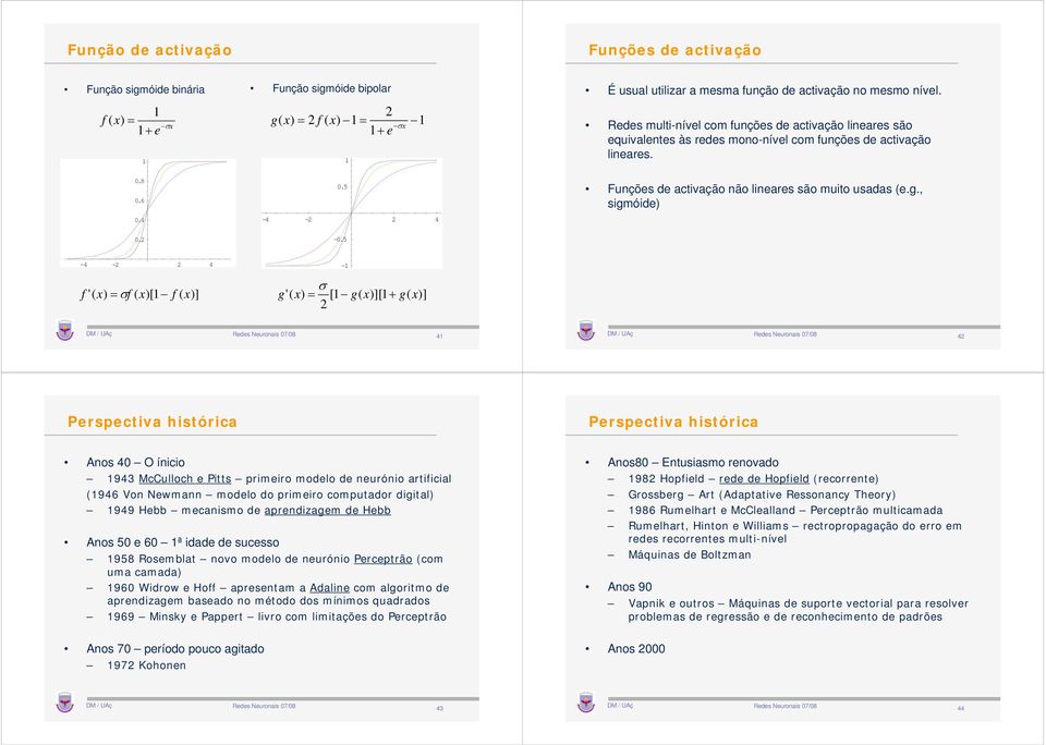 5-4 -2 2 4 Funções de activação não lineares são muito usadas (e.g., sigmóide) 0.2-0.