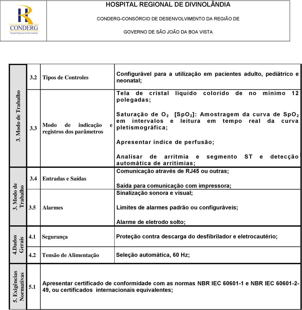 3 Modo de indicação e registros dos parâmetros Saturação de O 2 [SpO 2 ]: Amostragem da curva de SpO 2 em intervalos e leitura em tempo real da curva pletismográfica; Apresentar índice de perfusão; 3.