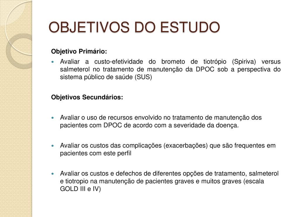 pacientes com DPOC de acordo com a severidade da doença.