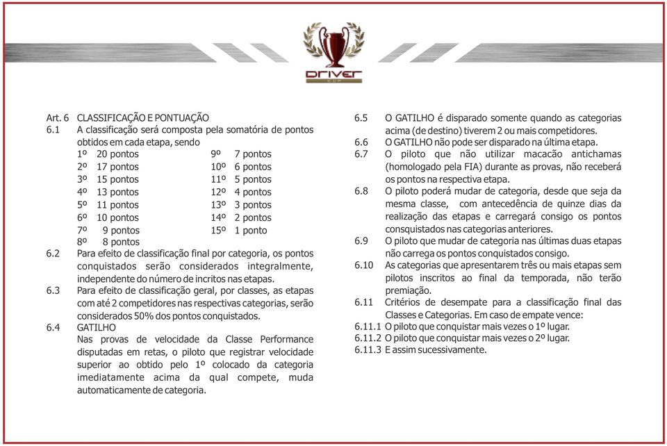 pontos 13º 3 pontos 6º 10 pontos 14º 2 pontos 7º 9 pontos 15º 1 ponto 8º 8 pontos 6.