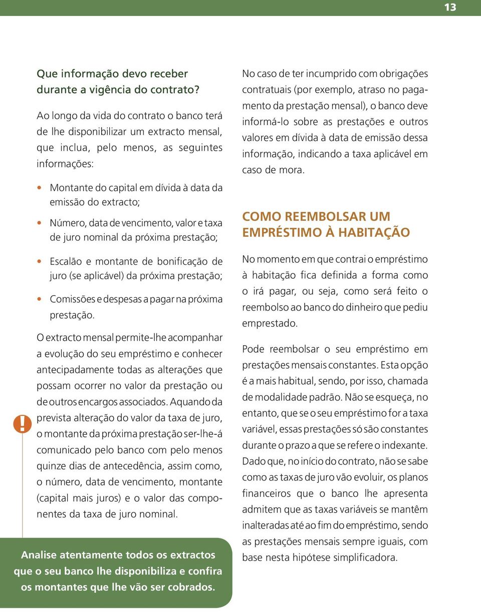 Número, data de vencimento, valor e taxa de juro nominal da próxima prestação; No caso de ter incumprido com obrigações contratuais (por exemplo, atraso no pagamento da prestação mensal), o banco