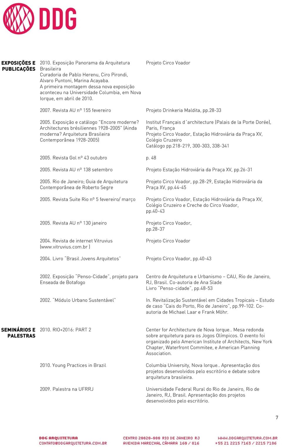 28-33 2005. Exposição e catálogo "Encore moderne? Architectures brésiliennes 1928-2005" (Ainda moderna?