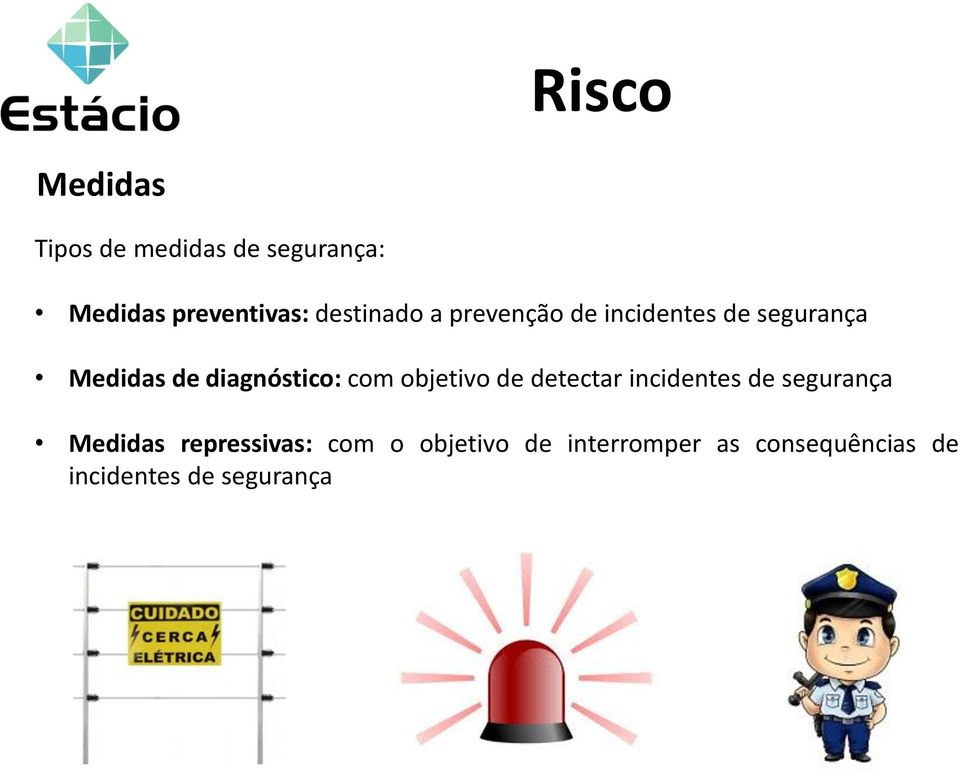 diagnóstico: com objetivo de detectar incidentes de segurança Medidas