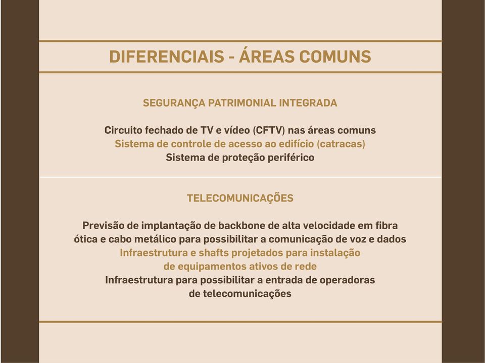 de alta velocidade em fibra ótica e cabo metálico para possibilitar a comunicação de voz e dados Infraestrutura e shafts