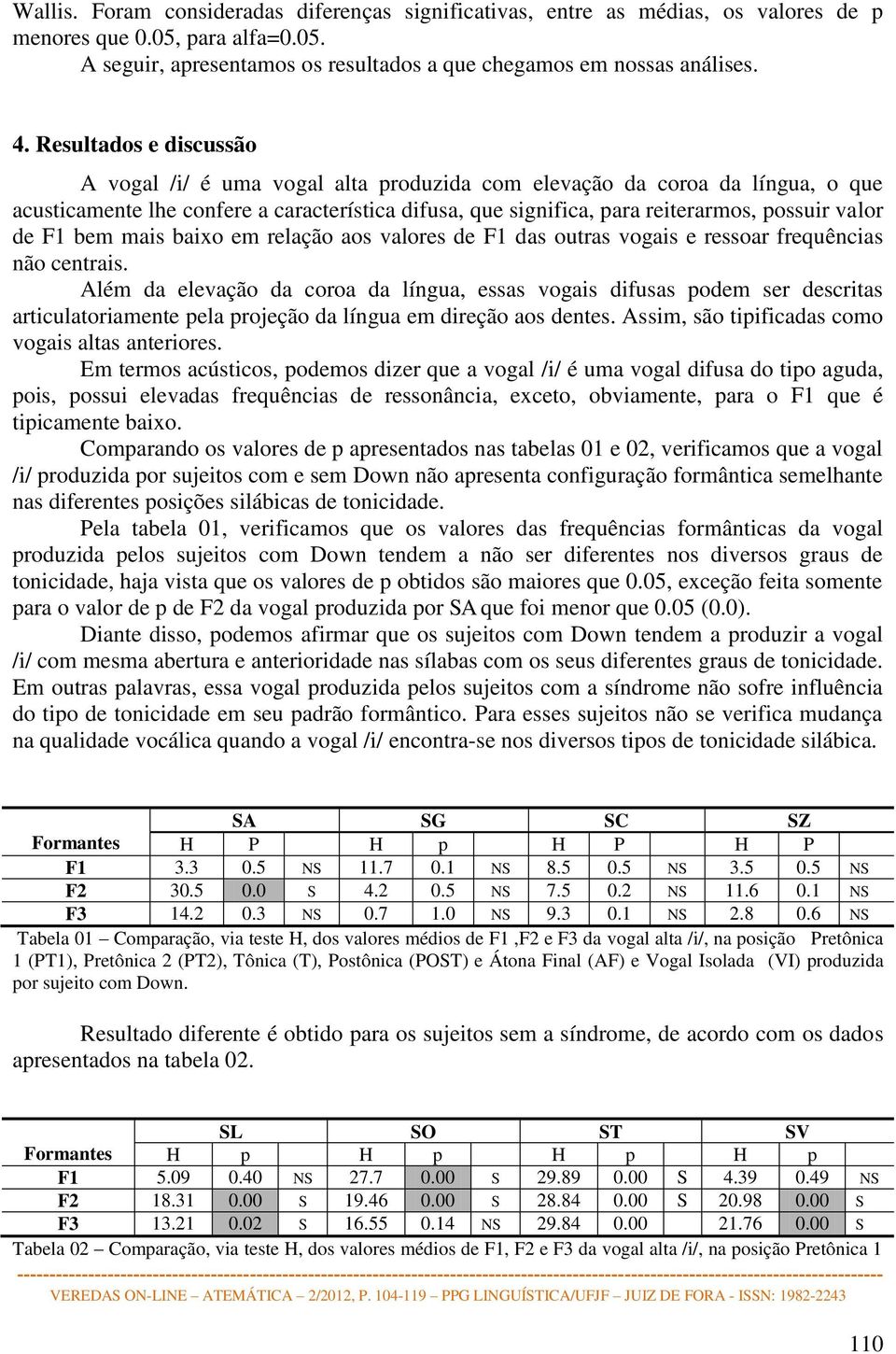 de bem mais baixo em relação aos valores de das outras vogais e ressoar frequências não centrais.