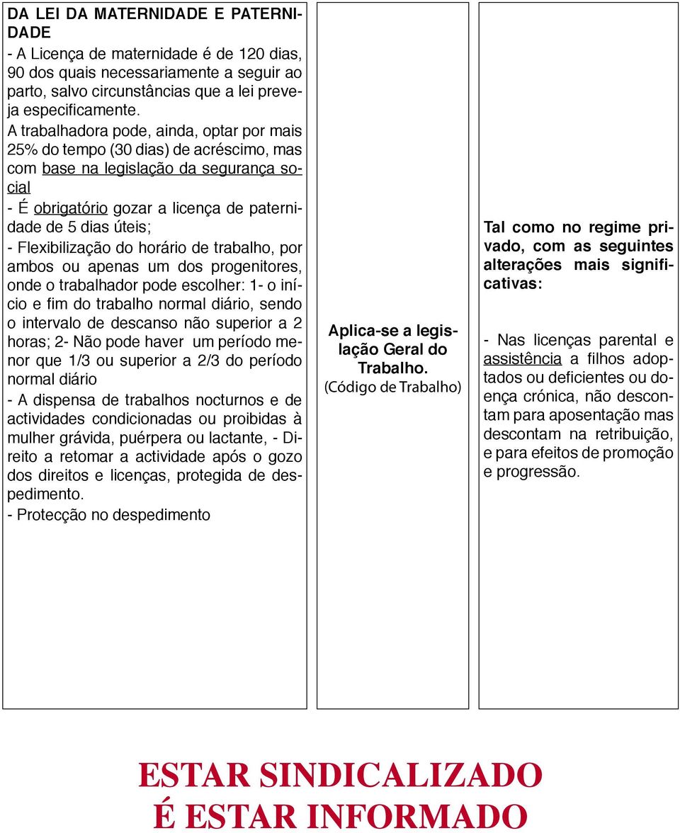 Flexibilização do horário de trabalho, por ambos ou apenas um dos progenitores, onde o trabalhador pode escolher: 1- o início e fim do trabalho normal diário, sendo o intervalo de descanso não