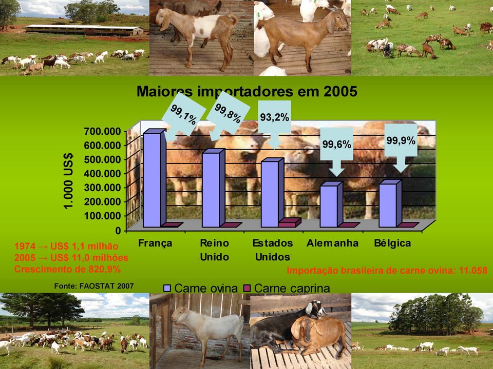 000 1974 US$ 1,1 milhão 2005 US$ 11,0 milhões Crescimento de 820,9% Fonte: FAOSTAT