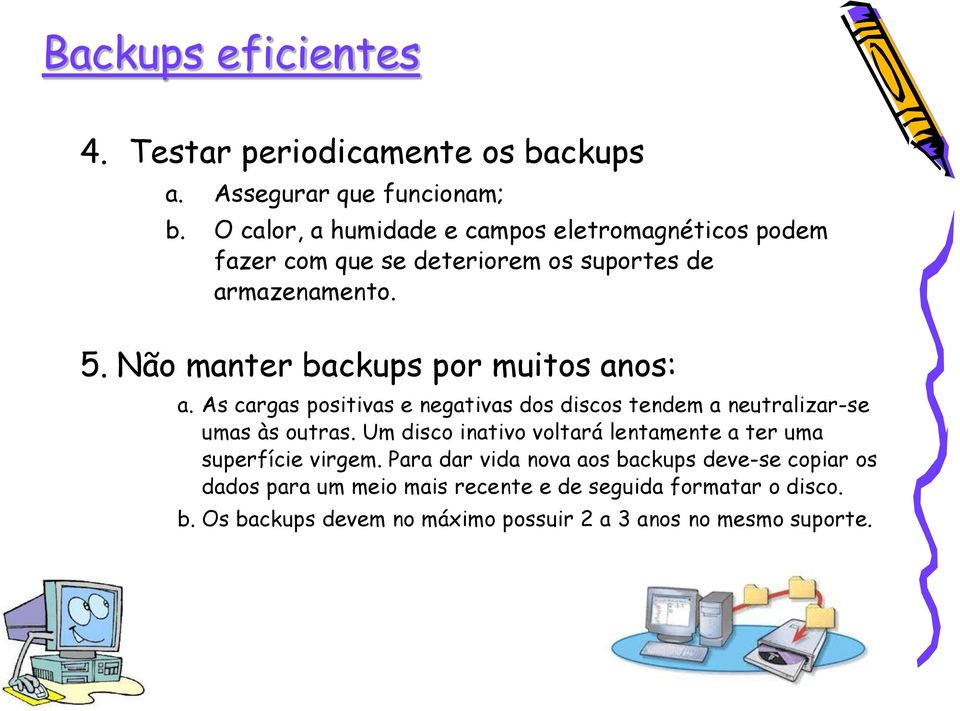 Não manter backups por muitos anos: a. As cargas positivas e negativas dos discos tendem a neutralizar-se umas às outras.