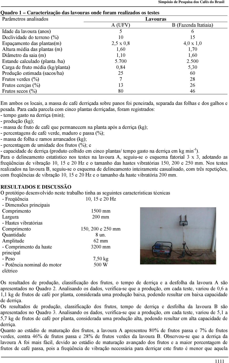 500 Carga de frut média (kg/planta) 0,84 5,30 Prduçã estimada (sacs/ha) 25 60 Fruts verdes (%) 7 28 Fruts cerejas (%) 13 26 Fruts secs (%) 80 46 Em ambs s lcais, a massa de café derriçada sbre pans