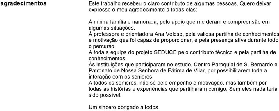 À professora e orientadora Ana Veloso, pela valiosa partilha de conhecimentos e motivação que foi capaz de proporcionar, e pela presença ativa durante todo o percurso.