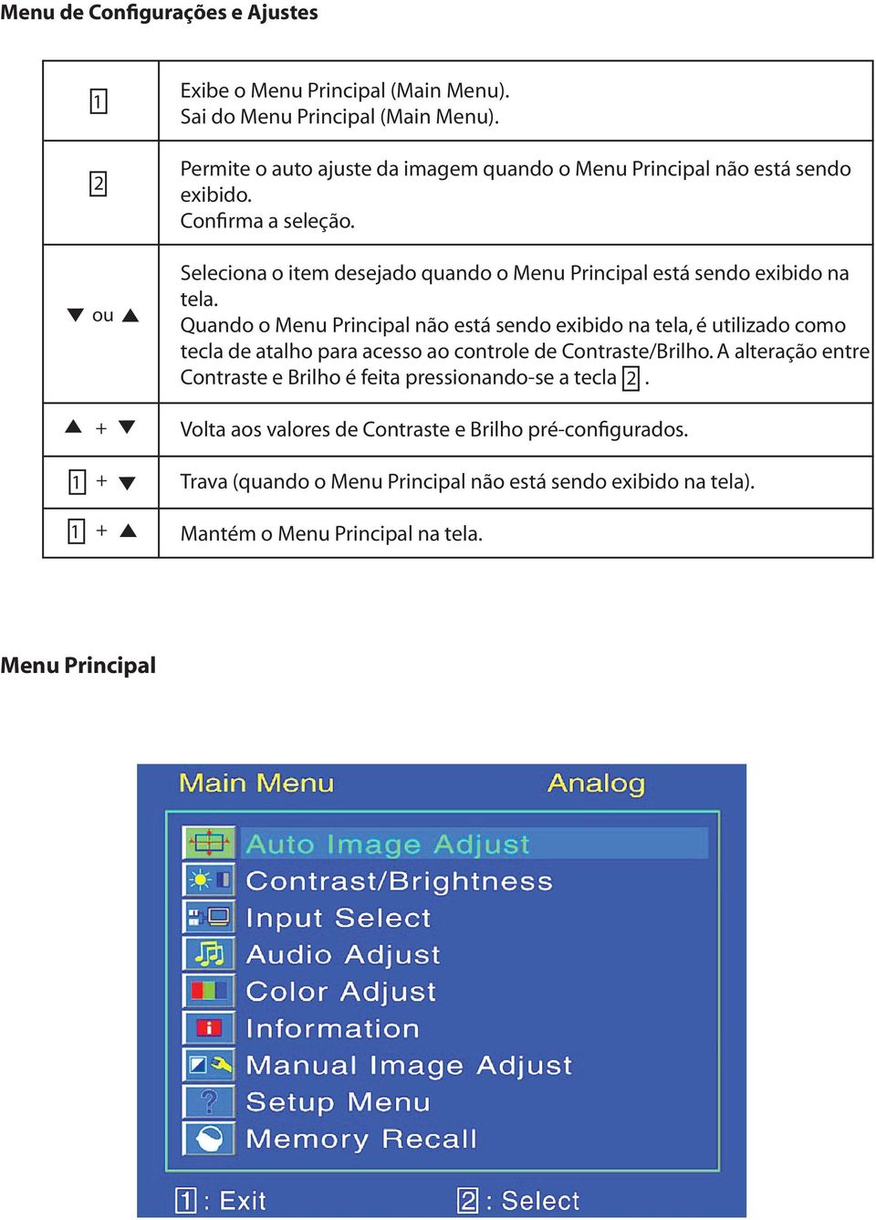 Seleciona o item desejado quando o Menu Principal está sendo exibido na tela.